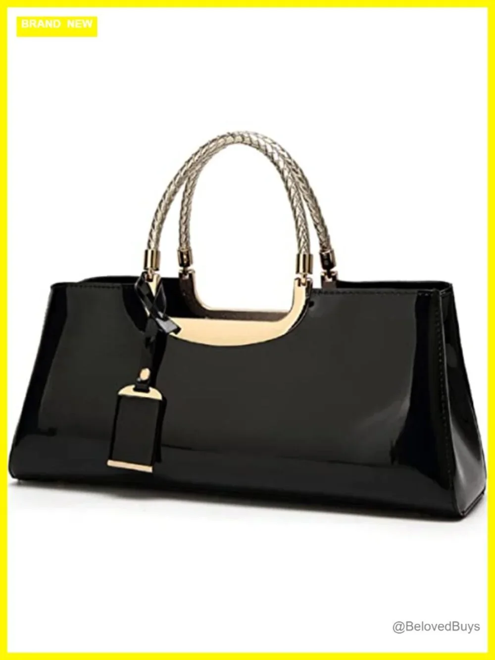Faux Patent Leather Top-Handle Satchel Tote Shoulder Bag Structured Purse